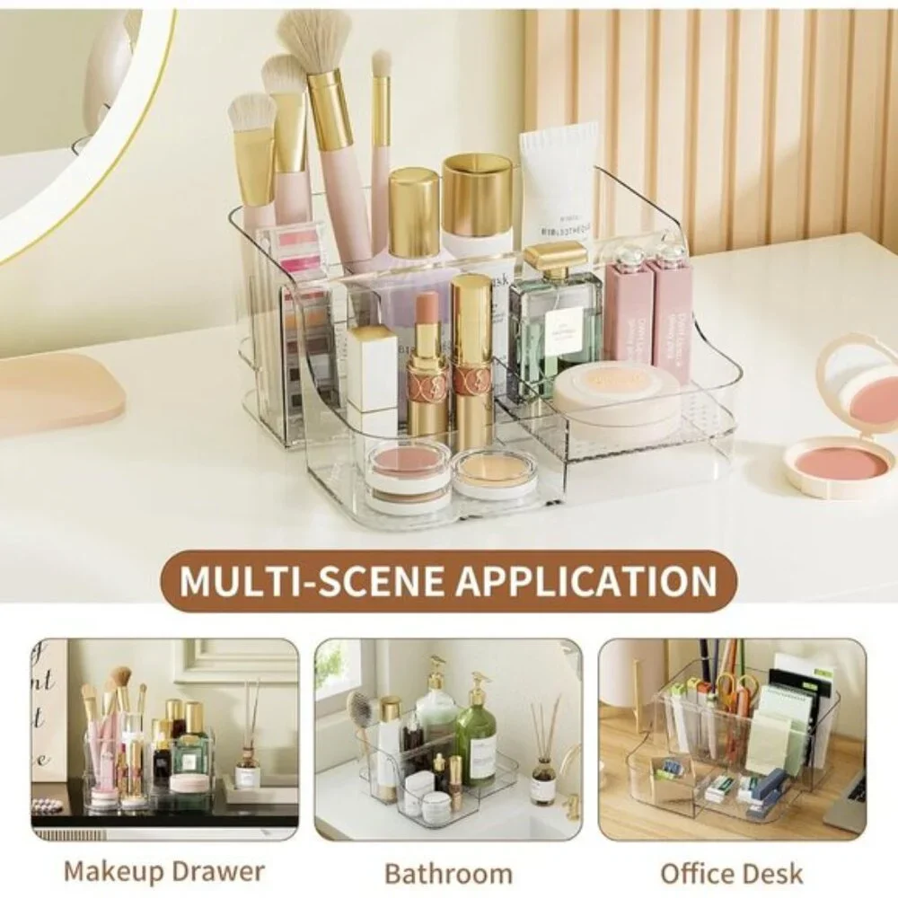 New Clear Makeup Organizer, 6-Compartment Vanity Storage for Cosmetics